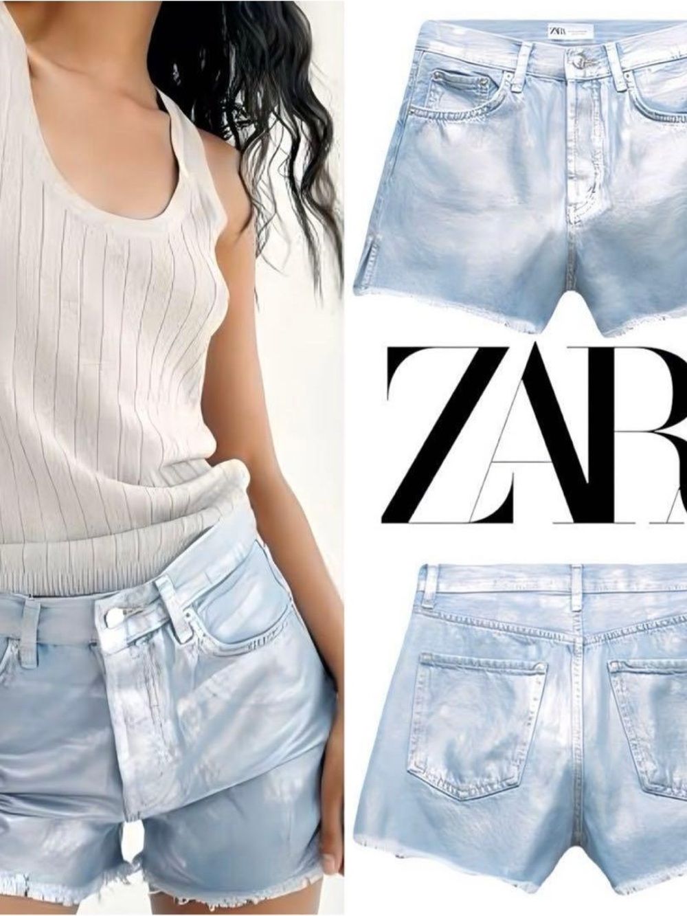 ZARA Metallic Denim Jean Shorts
